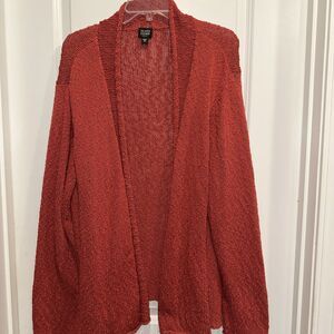 Eileen Fisher Plus 3X Cotton Open Knit Crochet Cardigan Burnt Orange Minimalist